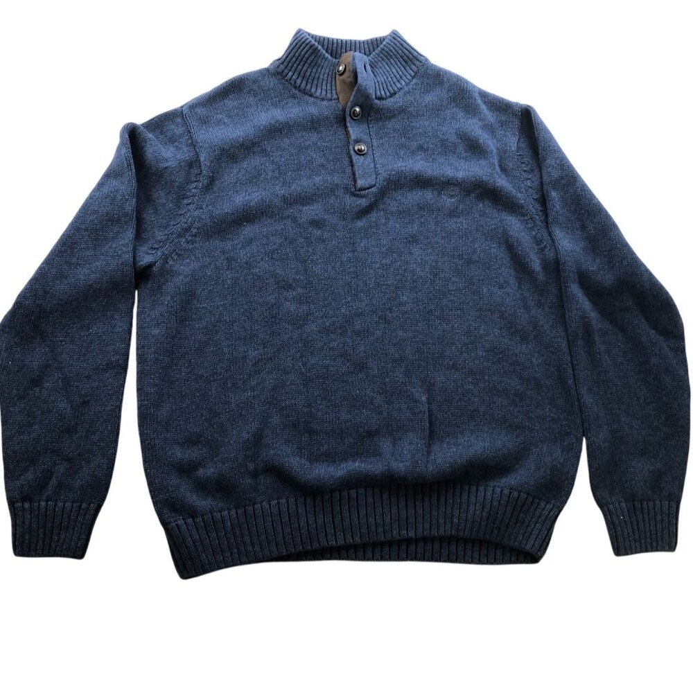 Chaps Mens Sweater Size XL Long Sleeve High Neck Henley Long Sleeve Blue Knit
